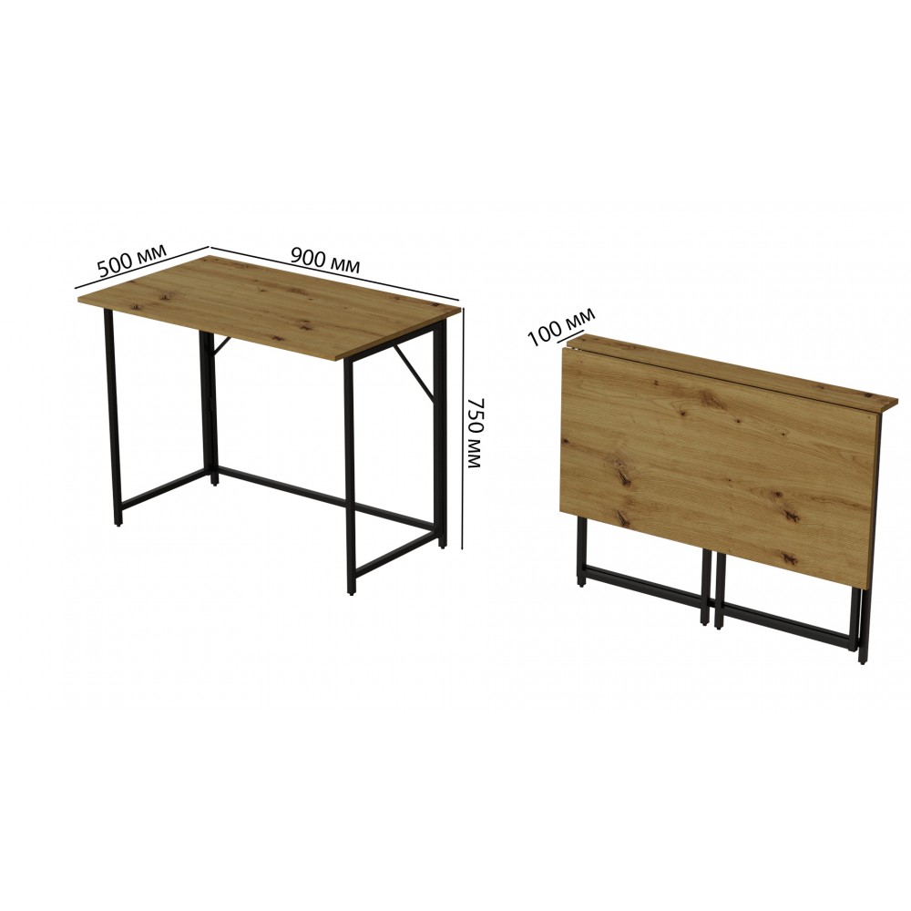 Стол раскладной Морис 900 Ferrum-decor 750x900x500 Черный металл ДСП Дуб Артизан 16 мм (FRD-107316)