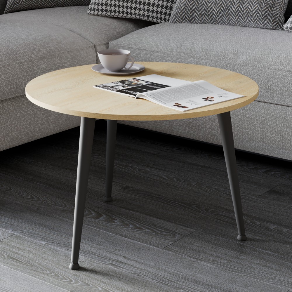 Стол журнальный круглый OPTIMA 1 ноги на конус Ferrum-decor 450x670x670 Черный металл ДСП Дуб Кремона Торро 16 мм (FRD-107536)