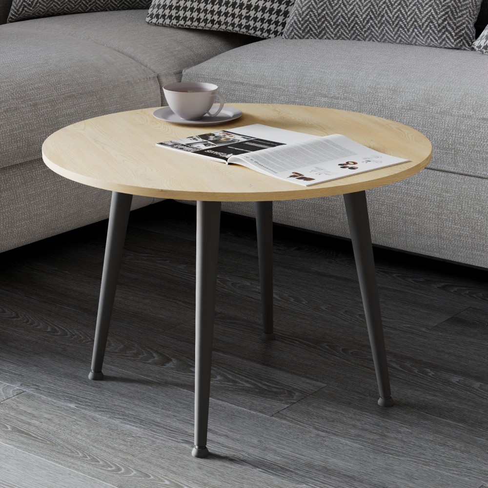 Журнальний круглий стіл OPTIMA 2 ніжки конусні Ferrum-decor 450x670x670 Чорний метал ДСП Дуб Кремона Торро 16 мм (FRD-107546)