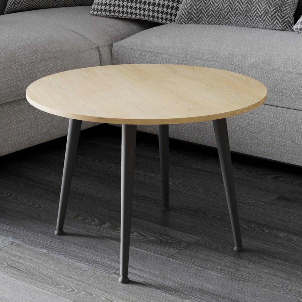 Журнальний круглий стіл OPTIMA 2 ніжки конусні Ferrum-decor 450x670x670 Чорний метал ДСП Дуб Кремона Торро 16 мм (FRD-107546)