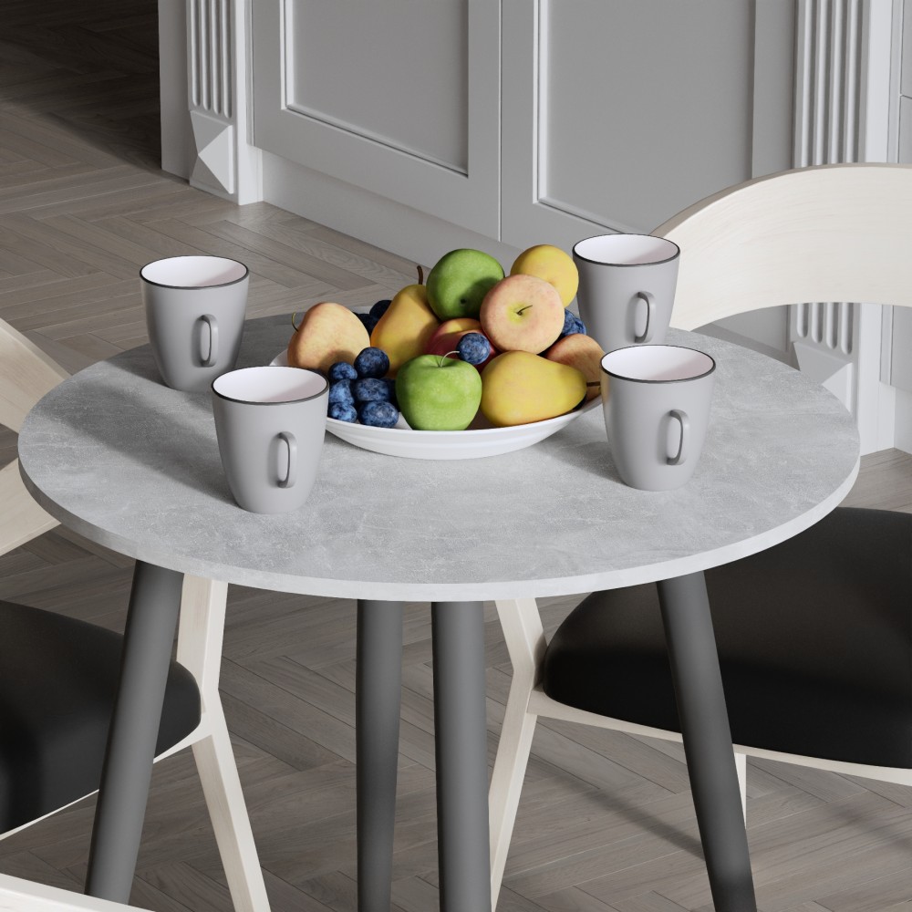 Круглий стіл OPTIMA 4 ніжки конусні Ferrum-decor 750x670x670 Чорний метал ДСП Бетон 16 мм (FRD-107456)