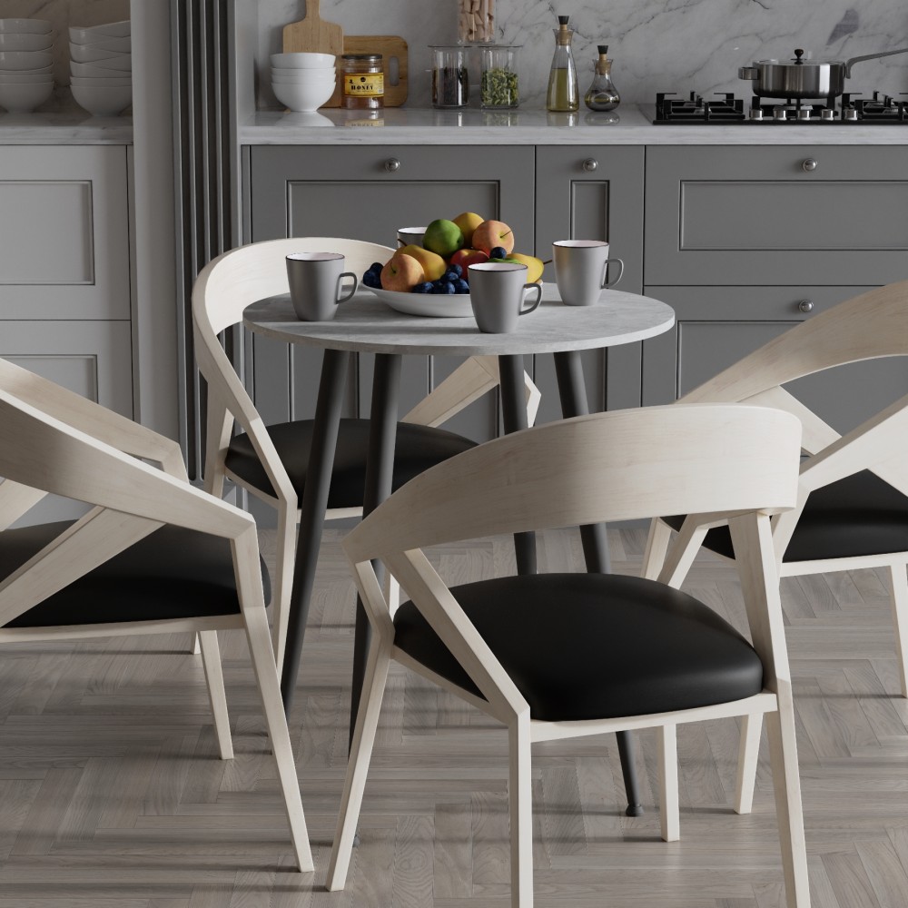 Круглий стіл OPTIMA 4 ніжки конусні Ferrum-decor 750x670x670 Чорний метал ДСП Бетон 16 мм (FRD-107456)