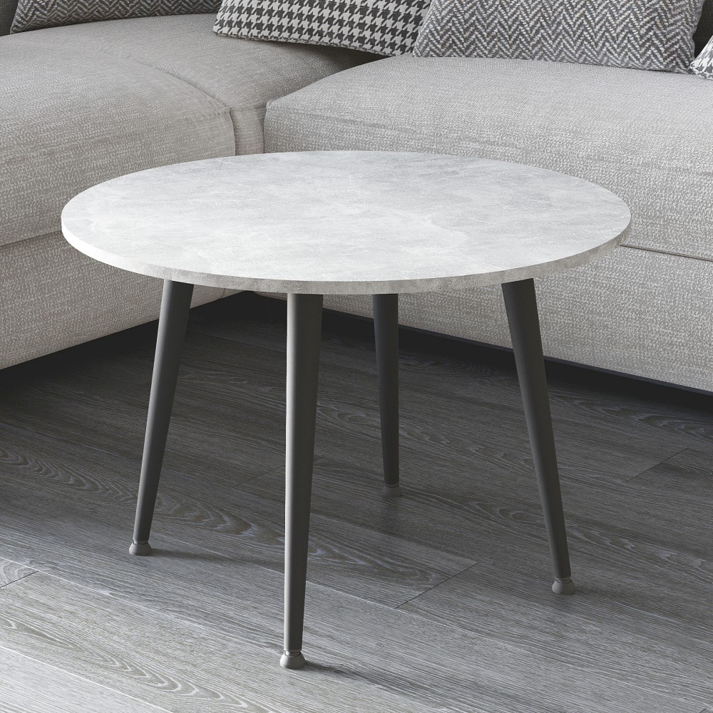 Журнальний круглий стіл OPTIMA 2 ніжки конусні Ferrum-decor 450x670x670 Чорний метал ДСП Бетон 16 мм (FRD-107476)