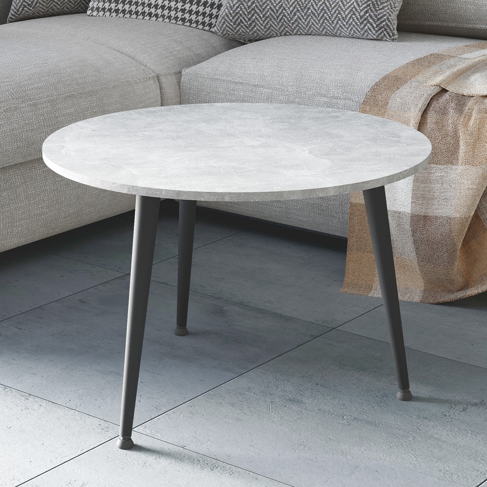 Журнальний круглий стіл OPTIMA 1 ніжки конусні Ferrum-decor 450x670x670 Чорний метал ДСП Бетон 16 мм (FRD-107466)