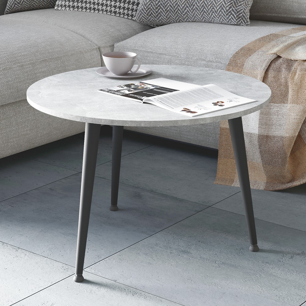 Журнальний круглий стіл OPTIMA 1 ніжки конусні Ferrum-decor 450x670x670 Чорний метал ДСП Бетон 16 мм (FRD-107466)