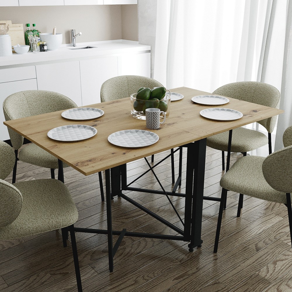 Обідній стіл трансформер книжка Оріон Pro Ferrum-decor 75x152x90 Чорний метал ДСП Дуб Артизан 16 мм (FRD-107406)