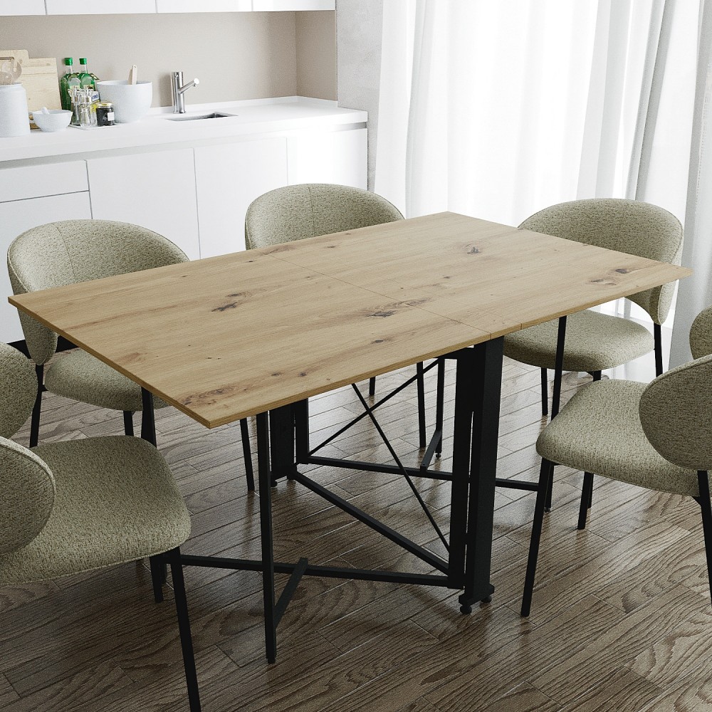 Обідній стіл трансформер книжка Оріон Pro Ferrum-decor 75x152x90 Чорний метал ДСП Дуб Артизан 16 мм (FRD-107406)