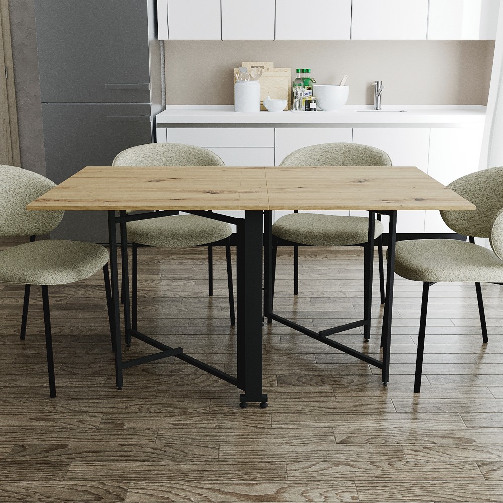 Обідній стіл трансформер книжка Оріон Pro Ferrum-decor 75x152x90 Чорний метал ДСП Дуб Артизан 16 мм (FRD-107406)