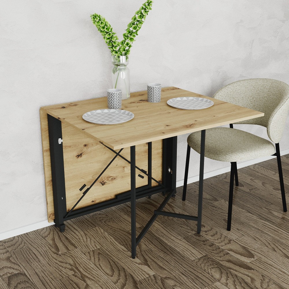 Обідній стіл трансформер книжка Оріон Pro Ferrum-decor 75x152x90 Чорний метал ДСП Дуб Артизан 16 мм (FRD-107406)