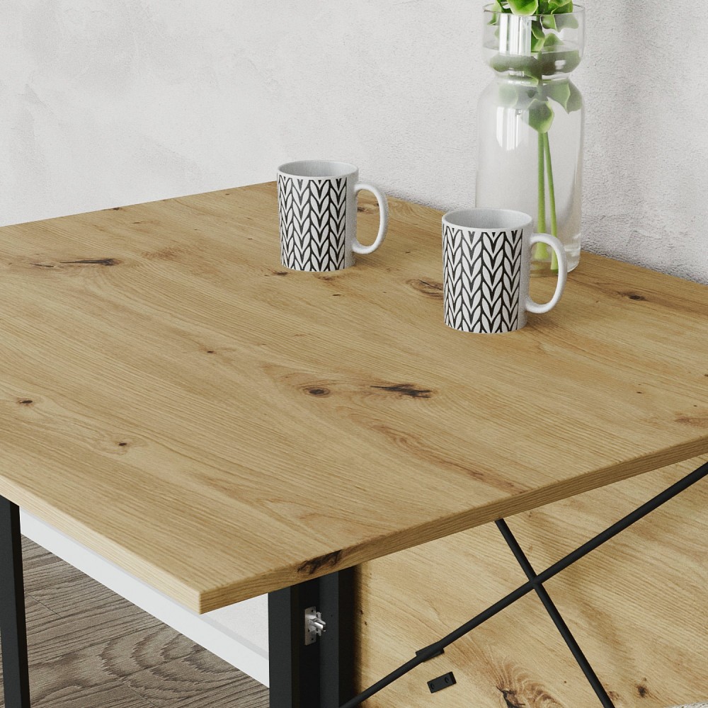 Обідній стіл трансформер книжка Оріон Pro Ferrum-decor 75x152x90 Чорний метал ДСП Дуб Артизан 16 мм (FRD-107406)