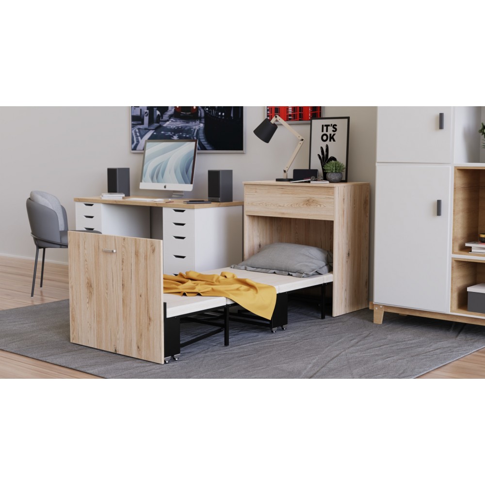 Кровать трансформер комод ASCET 3 Ferrum-decor 920x2000x700 Черный металл ДСП Дуб Сан-Марино 16 мм (FRD-107336)