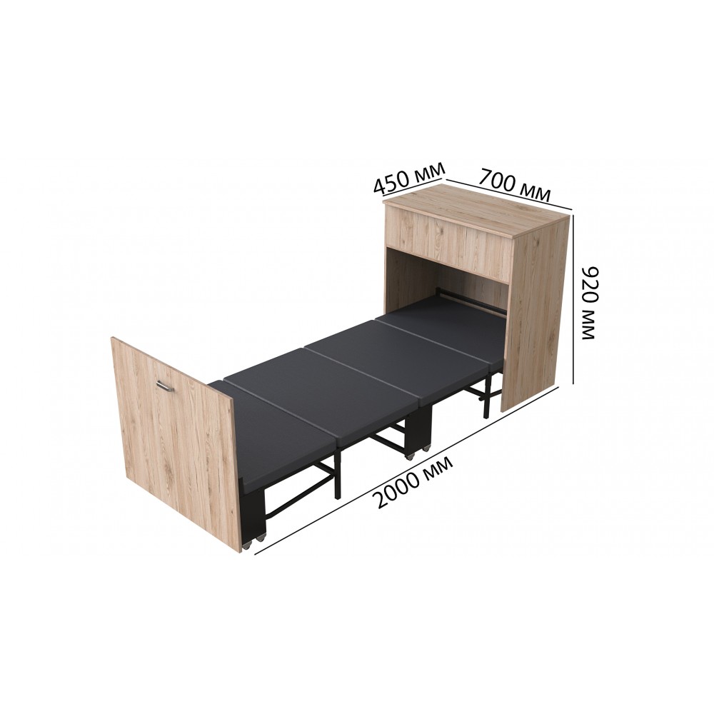 Кровать трансформер комод ASCET 3 Ferrum-decor 920x2000x700 Черный металл ДСП Дуб Сан-Марино 16 мм (FRD-107336)