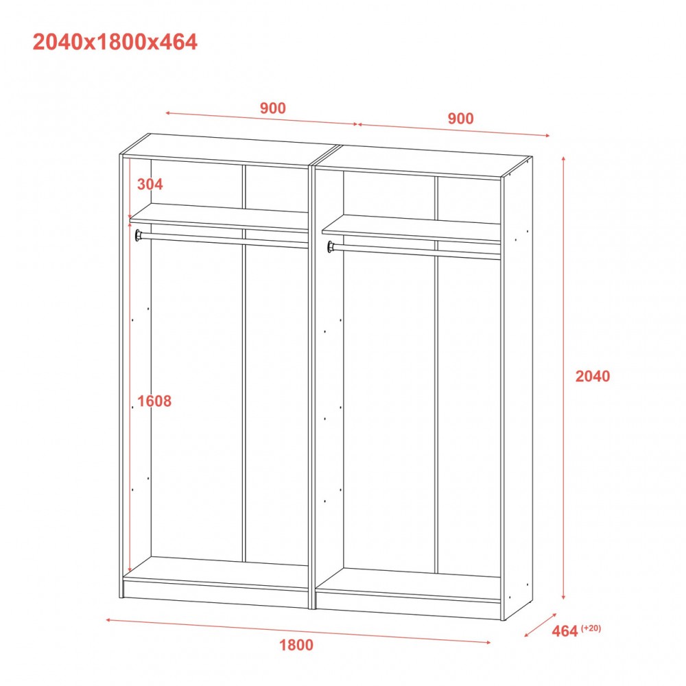 Шафа для одягу Doros Промо Антрацит 2+2 ДСП 180х48х204 (42005333) (DRS-012163)