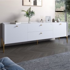 Тумба під телевізор з шухлядами LION Wood з золотими ніжками 160х65х40 см Німфея Альба (білий) (LION-043118)