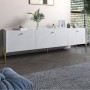 Тумба під телевізор на 3 шухляди LION Wood з золотими ніжками 160х65х40 см Бетон style (LION-042988)