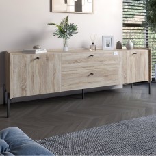 Тумба під телевізор з шухлядами LION Wood з чорними ніжками 160х65х40 см Дуб Сонома (LION-043129)
