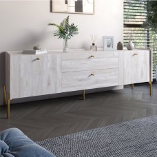 Тумба під телевізор з шухлядами LION Wood з золотими ніжками 160х65х40 см Самоа Димчастий (LION-043120)