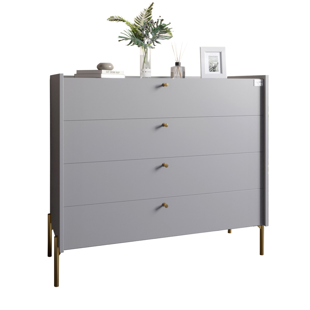 Комод с 4 ящиками LION Wood с золотыми ножками 100х90х45 см Кашемир (LION-042968) ТОП