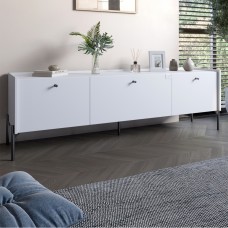 Тумба под телевизор на 3 ящика LION Wood с черными ножками 160х65х40 см Нимфея Альба (белый) (LION-043102)