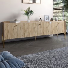 Тумба под телевизор на 3 ящика LION Wood с золотыми ножками 160х65х40 см Дуб Аппалачи (LION-042991)