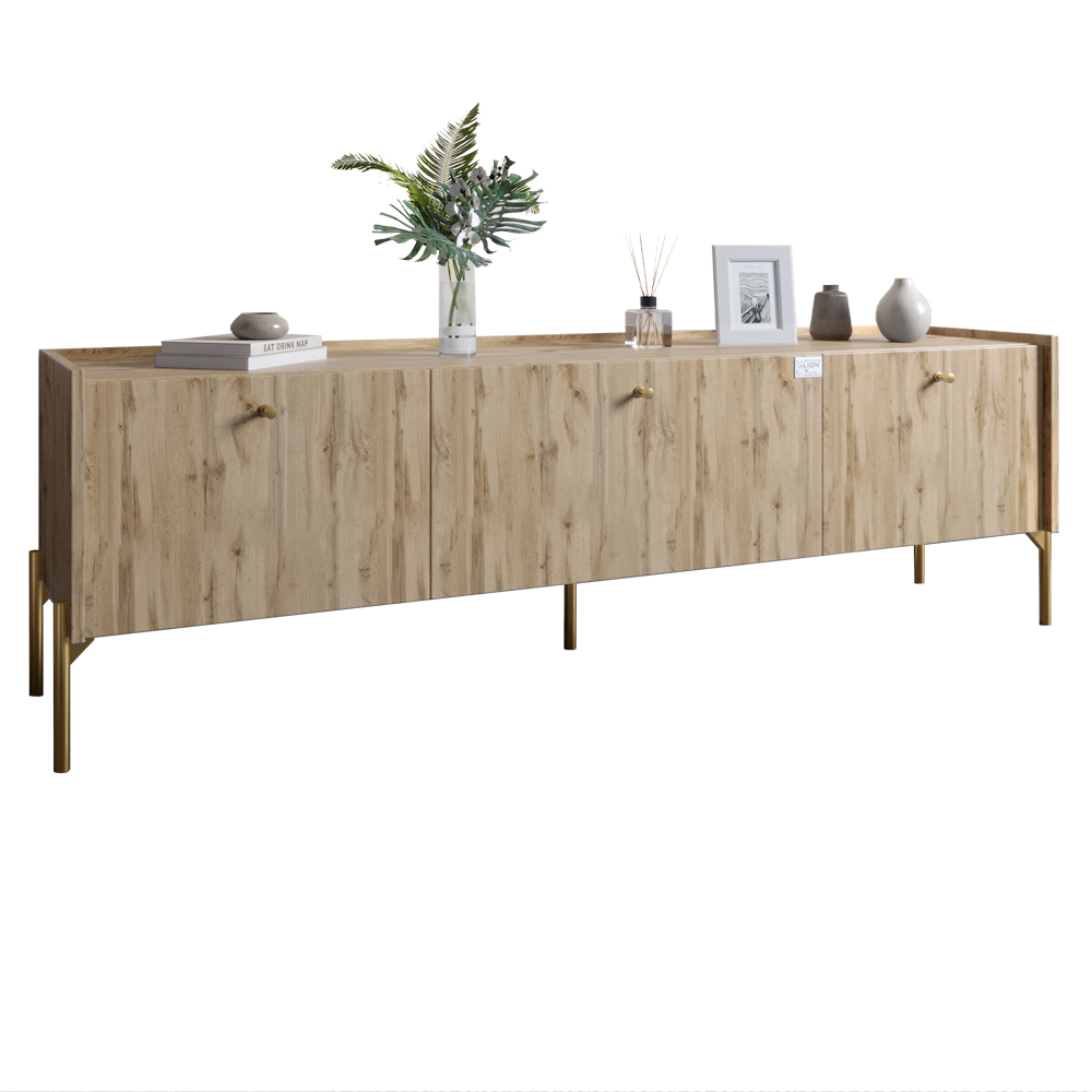 Тумба під телевізор на 3 шухляди LION Wood з золотими ніжками 160х65х40 см Дуб Аппалачі (LION-042991)