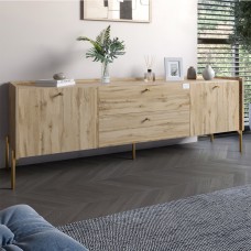 Тумба під телевізор з шухлядами LION Wood з золотими ніжками 160х65х40 см Дуб Аппалачі (LION-043112)