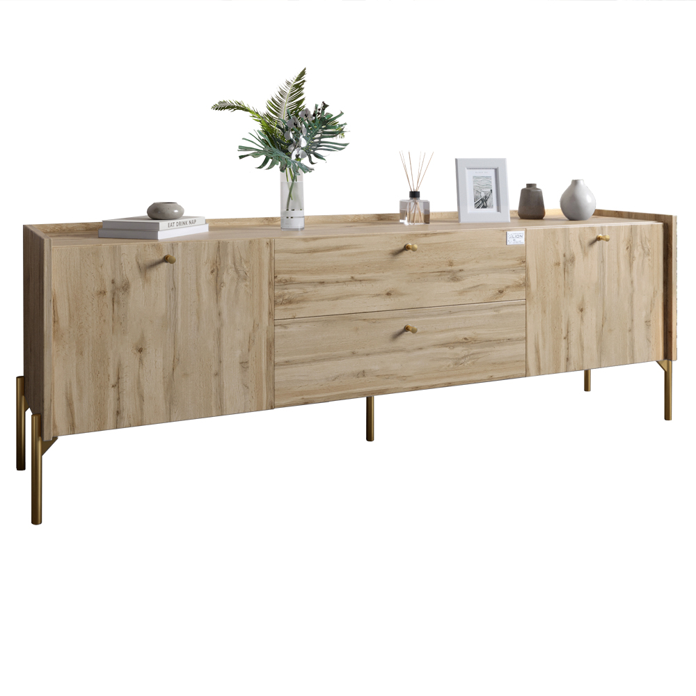 Тумба під телевізор з шухлядами LION Wood з золотими ніжками 160х65х40 см Дуб Аппалачі (LION-043112)