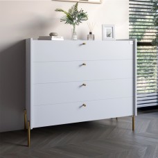 Комод із 4 шухлядами LION Wood із золотими ніжками 100х90х45 см Німфея Альба (білий) (LION-042969) ТОП