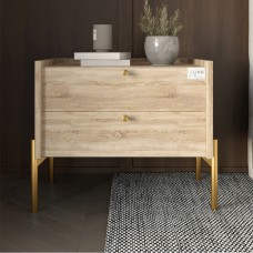 Тумба приліжкова LION Wood з двома шухлядами Дуб Сонома (золоті ножки) (LION-041351)