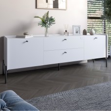 Тумба під телевізор з шухлядами LION Wood з чорними ніжками 160х65х40 см Німфея Альба (білий) (LION-043132)