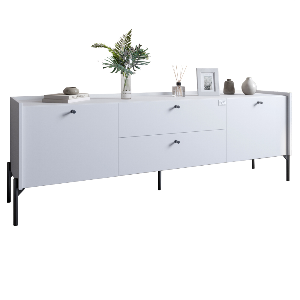 Тумба под телевизор с ящиками LION Wood с черными ножками 160х65х40 см Нимфея Альба (белый) (LION-043132)