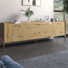 Тумба під телевізор з шухлядами LION Wood з золотими ніжками 160х65х40 см Дуб Артизан (LION-043113)