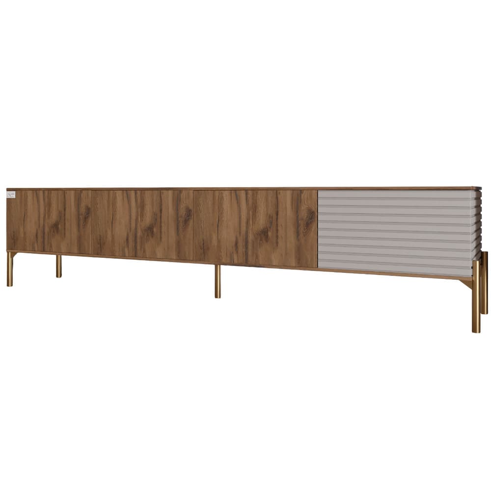 Тумба під телевізор на золотих металевих ніжках LION Грей Дуб Ліворно/Кашемір (LION-042598)
