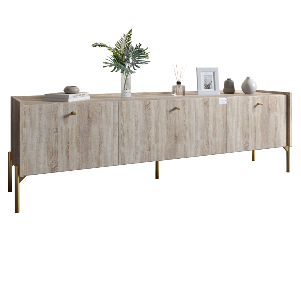 Тумба під телевізор на 3 шухляди LION Wood з золотими ніжками 160х65х40 см Дуб Сонома (LION-042994)