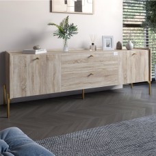 Тумба під телевізор з шухлядами LION Wood з золотими ніжками 160х65х40 см Дуб Сонома (LION-043115)