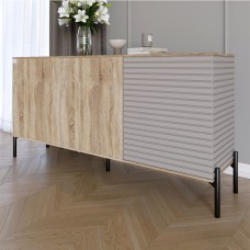 Комод закритий у вітальню на чорних металевих ніжках LION Грей 154x38x76,5 см Дуб сонома/Кашемір (LION-041812)