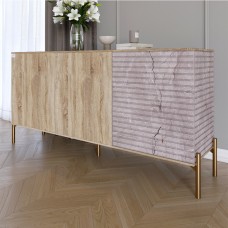 Комод закритий у вітальню на золотих металевих ніжках LION Грей 154x38x76,5 см Дуб сонома/Камінь (LION-041857)