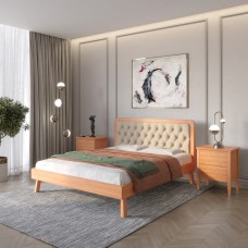 Полуторная деревянная кровать Mebigrand Токио Яблоня/Аляска 23 (Бежевый) 120х190 см (MBG-4776)