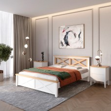 Двоспальне дерев'яне ліжко Mebigrand Прованс Н Білий (RAL9003)/Горіх світлий 180х190 см (MBG-3106)