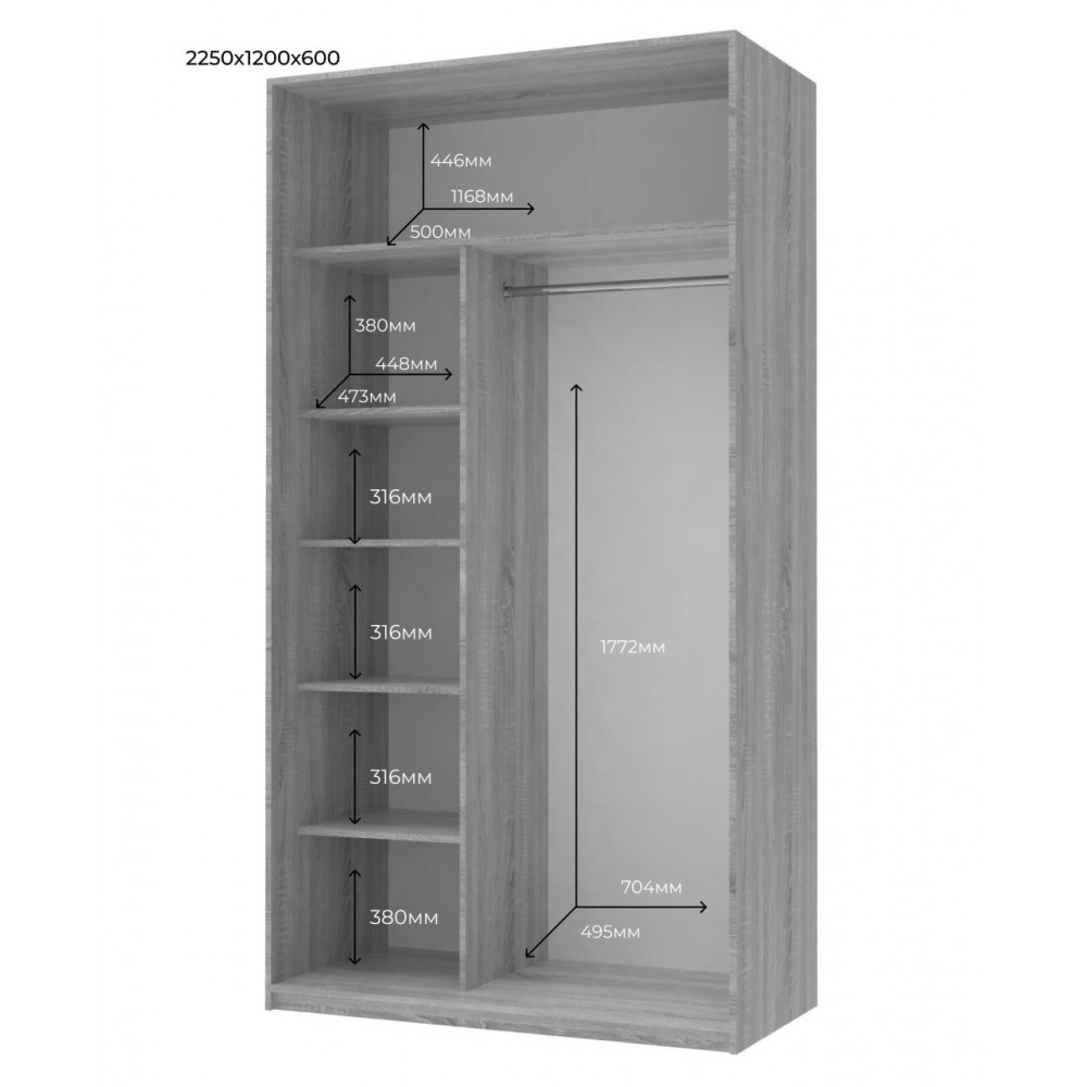 Шафа-купе Doros Сіті Лайт Кашемір 2 дзеркала 120х60х225 (80736341)