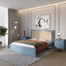 Односпальне дерев'яне ліжко Mebigrand Торонто Т2 Сіро-синій (S7010R90B)/Аляска 23 (бежевий) 90х190 см (MBG-8498)