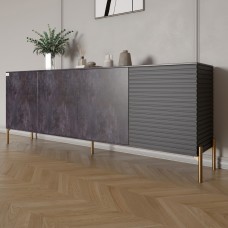 Комод на золотих металевих ніжках LION Грей 204x38x76,5 см Бетон темний/Асфальт (LION-042677)