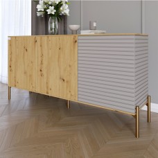 Комод закритий у вітальню на золотих металевих ніжках LION Грей 154x38x76,5 см Дуб Артизан/Кашемір (LION-041869)