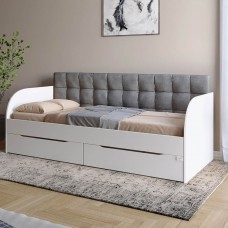 Детская полуторная кровать LION Л-7 с ящиками и ламелями Лили-95 120x200 см Нимфея Альба (белый) (LION-044251)