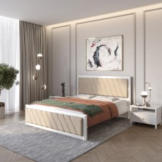 Односпальная деревянная кровать Mebigrand Барселона Б6 Белый (RAL9003)/Аляска 23 (Бежевый) 80х190 см (MBG-13344)