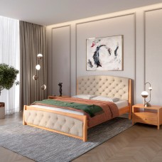 Двоспальне дерев'яне ліжко Mebigrand Мехіко Вільха/Аляска 23 (Бежевий) 140х190 см (MBG-11957)