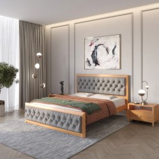 Односпальная деревянная кровать Mebigrand Барселона Б3 Ольха/Аляска 93 (Серый) 90х200 см (MBG-13695)