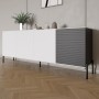 Комод в гостиную на черных металлических ножках LION Грей 204x38x76,5 см Нимфея Альба (белый)/Асфальт (LION-042468)