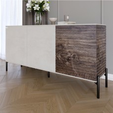 Комод закритий у вітальню на чорних металевих ніжках LION Грей 154x38x76,5 см Бетон Style/Дерево (LION-041774)