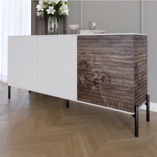Комод закритий у вітальню на чорних металевих ніжках LION Грей 154x38x76,5 см Німфея Альба (білий)/Дерево (LION-041784)